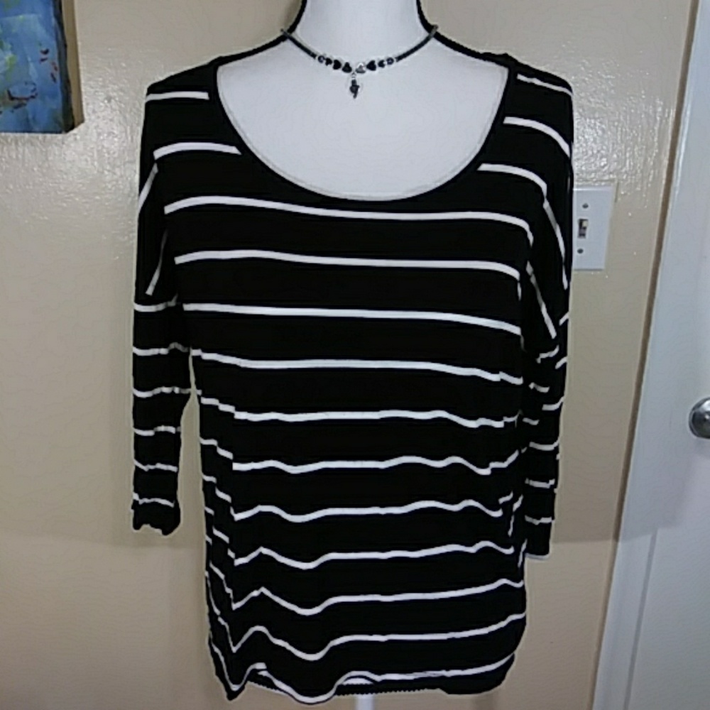 Cynthia Rowley Womens Black White Stripes Top